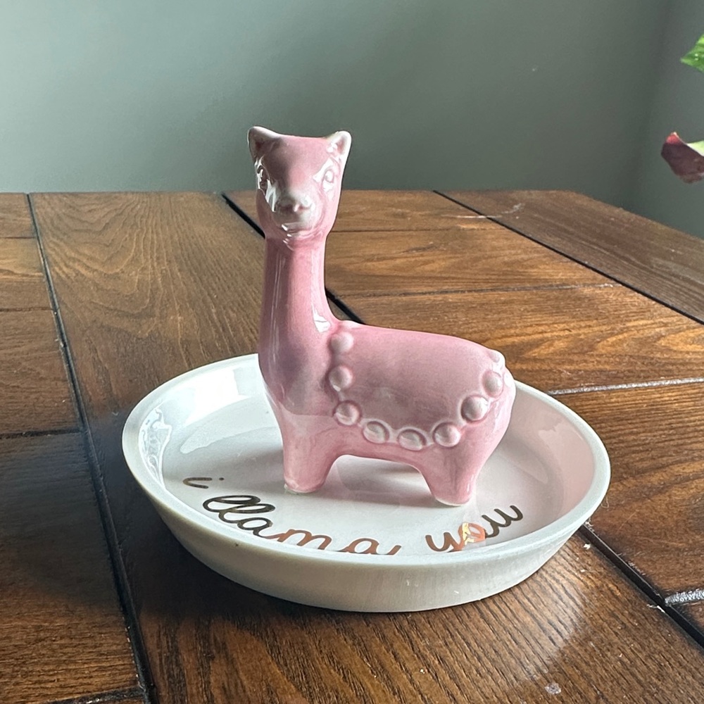 Pink Ceramic Llama Jewelry Dish